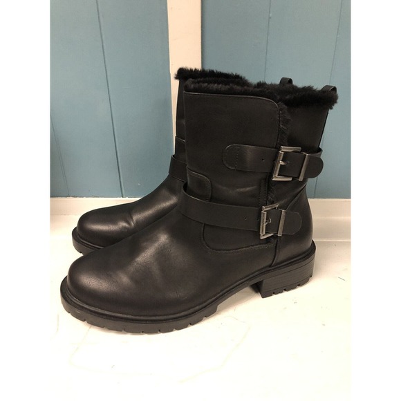Torrid Black Faux Leather Fur Trim Lug Sole Moto Bootie (WW) 10.5 Wide Width - Picture 8 of 8